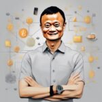 Jack Ma cùng với biểu tượng blockchain và tiền ảo